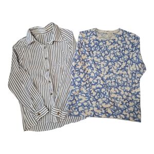 Costal, Coral, Cashmere Sweater and Distressed Button Up, Size M